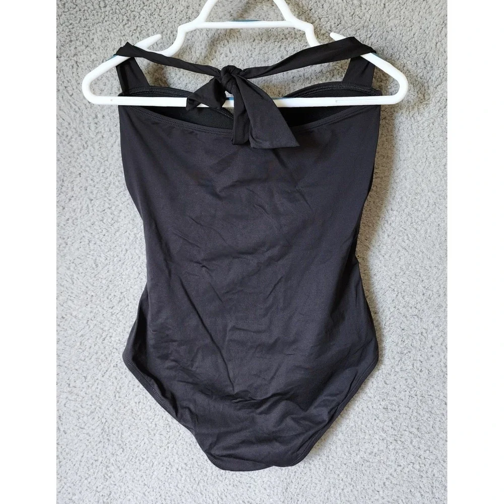 Tommy Bahama One Piece Swimsuit Womens 12 Black Ruched Halter Tummy Control